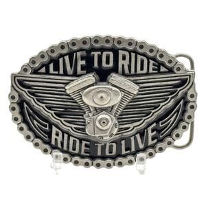 American Biker Live to Ride Belt Buckle V-Twin Engine Silver Tone BBMC07 USA